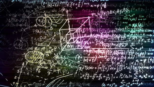 Foto representación 3d de bloques abstractos de fórmulas matemáticas ubicadas en el espacio virtual