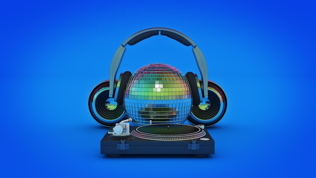 Representación 3d de la bola de discoteca de los auriculares