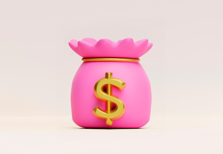 Representación 3D de una bolsa de dinero rosa con un icono de dólar Concepto de finanzas y negocios en efectivo