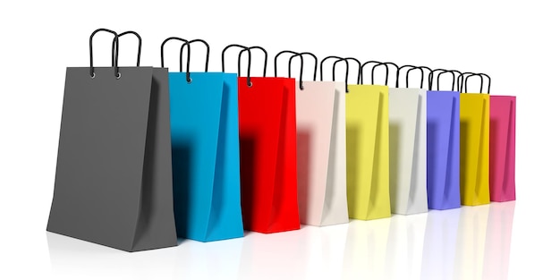 Representación 3D bolsas de compras sobre fondo blanco.
