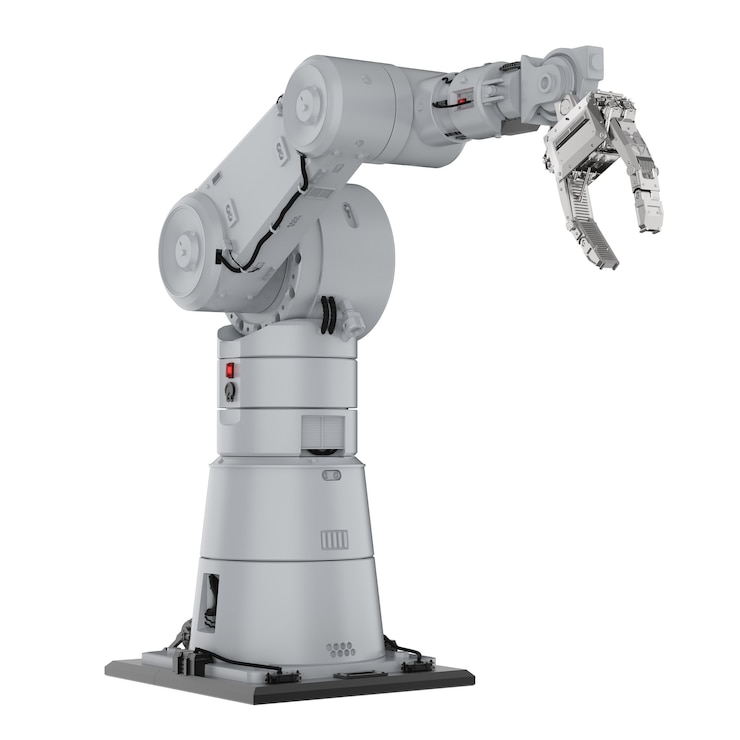 Foto representación 3d brazo robótico o robot mano aislado
