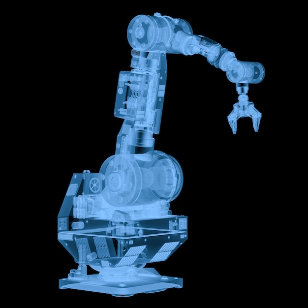 Representación 3D brazo robótico de rayos x aislado en negro