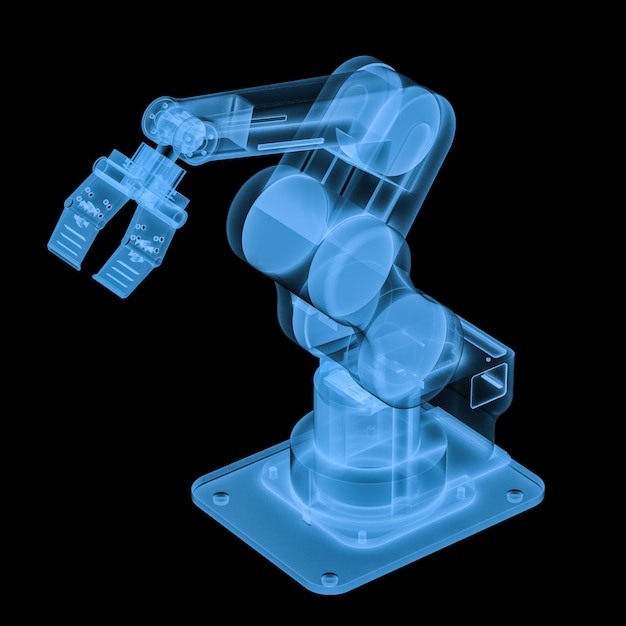 Foto representación 3d brazo robótico de rayos x aislado en negro