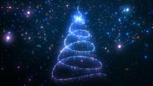Representación 3D de un brillante árbol de Navidad de partículas brillantes estilizadas