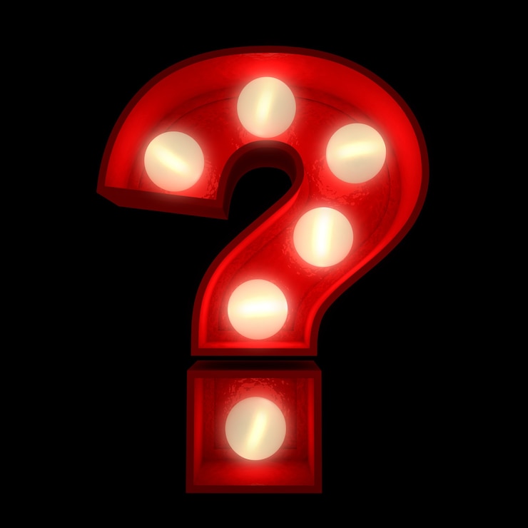 Foto representación 3d de un brillante signo de interrogación, parte de un alfabeto ideal para mostrar signos de negocios