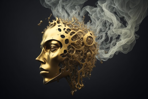 Representación 3D de una cabeza humana hecha de engranajes y ruedas dentadas Ilustración del concepto de salud mental Cerebro como mecanismo Generado por IA