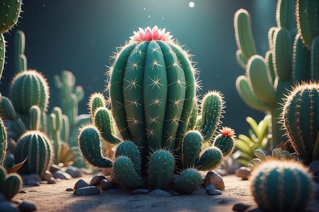 Foto una representación en 3d de un cactus mágico