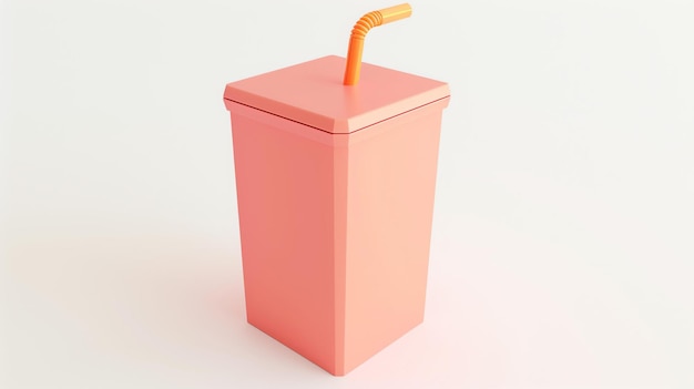 Una representación en 3D de una caja de jugo rosa con una pajita naranja La caja de juice es sencilla sin etiqueta Está sentada sobre un fondo blanco