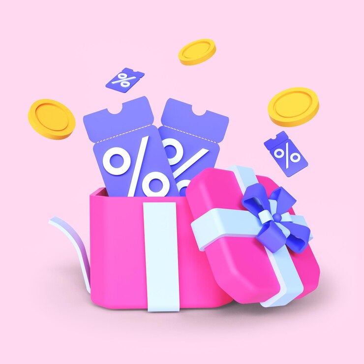 Representación 3D de la caja de regalo abierta Sorpresa ganar punto programa de fidelización y obtener recompensas