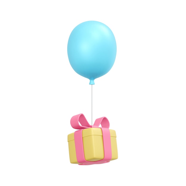 Representación 3d de caja de regalo y globo aislado en blanco para diseño comercial 3d render ilustración estilo de dibujos animados