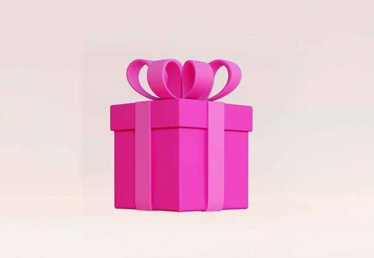 Representación 3D de caja de regalo rosa
