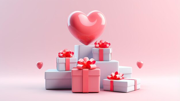 Representación 3D de cajas de regalo para San Valentín