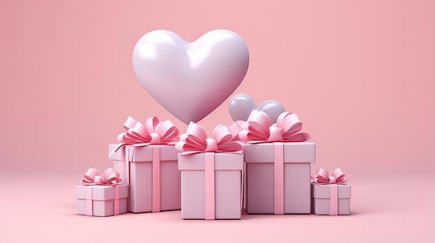 Representación 3D de cajas de regalo para San Valentín