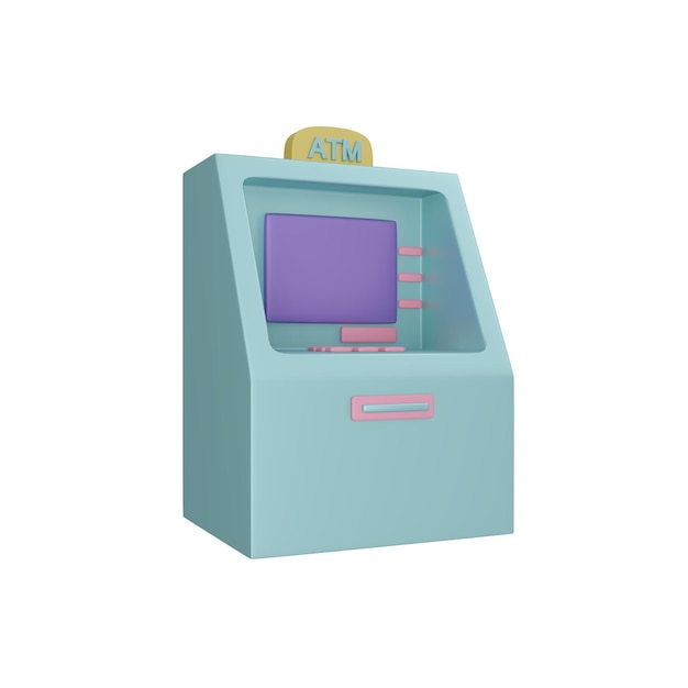 Representación 3D de cajero automático sobre el concepto de fondo del negocio bancario y la tecnología 3D render ilustración estilo de dibujos animados
