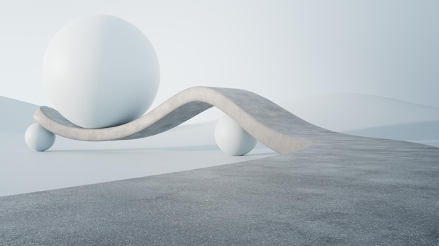 Representación 3D de la carretera gris abstracta con fondo blanco de forma geométrica curvada