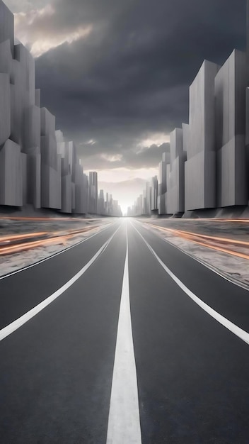 Representación 3D de la carretera gris abstracta con fondo blanco de forma geométrica curvada