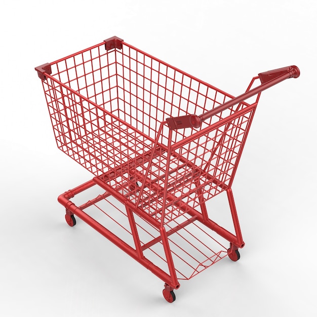 Representación 3d carro de compras rojo vacío