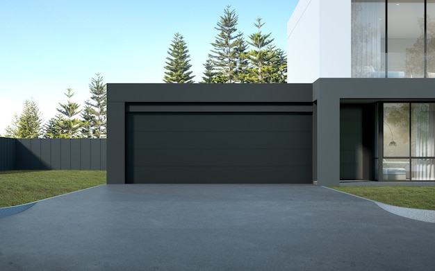 Representación 3D de la casa de lujo moderna con garaje