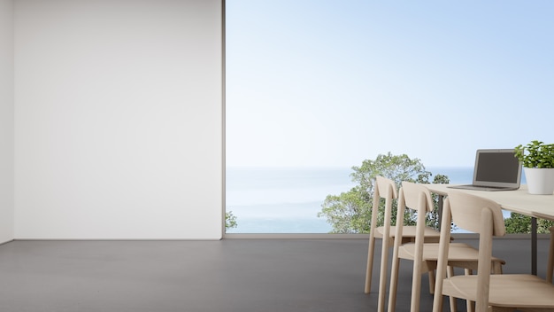 Foto representación 3d de una casa moderna con vista al mar
