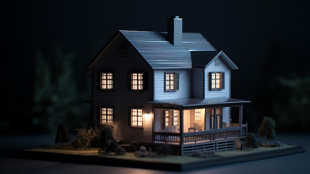 Representación 3D de una casa con paneles solares en el techo