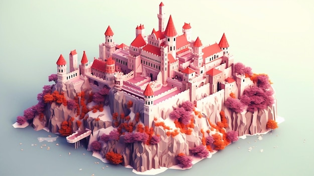 Representación 3D de un castillo de cuento de hadas