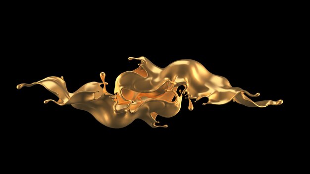 Representación 3D de un chapoteo dorado que fluye