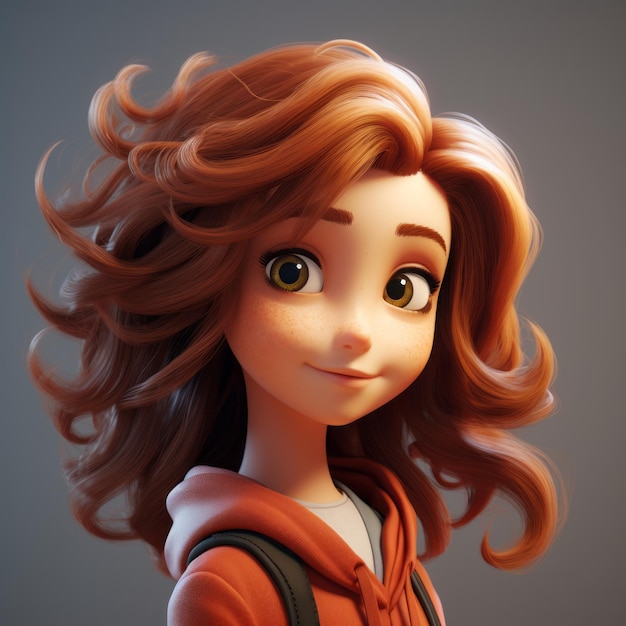 Representación 3D de una chica con el pelo largo y rojo