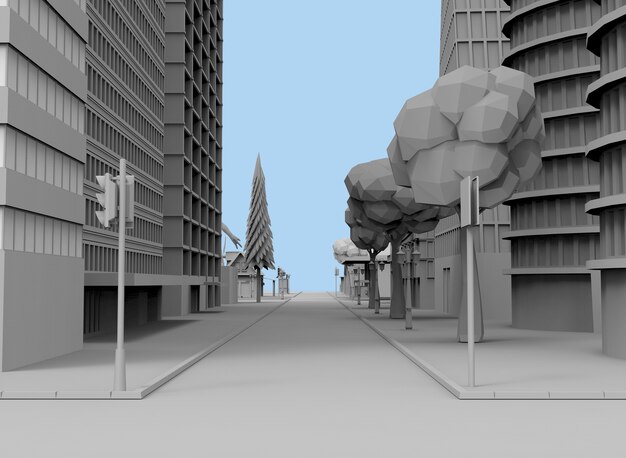 Representación 3d de la ciudad en blanco y negro