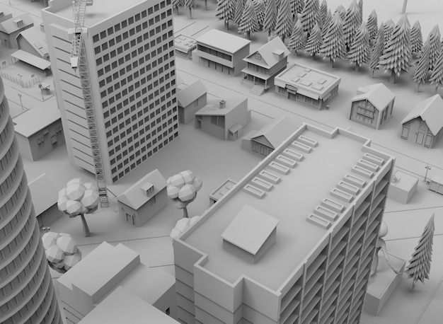 Representación 3d de la ciudad en blanco y negro