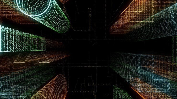 Foto representación 3d de ciudad virtual abstracta dentro de un sistema informático holograma 3d big data digital city
