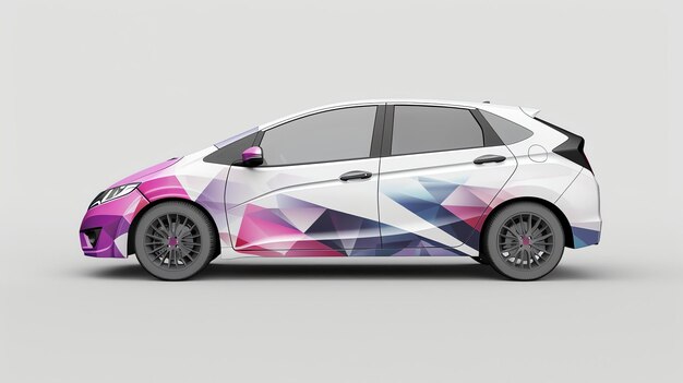 Foto una representación 3d de un coche hatchback blanco genérico con un patrón geométrico en el lado