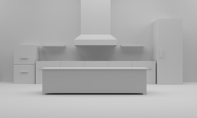Representación 3D de cocina blanca
