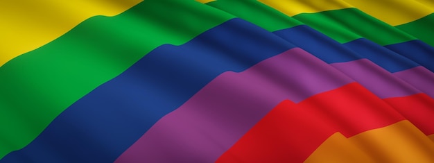 Representación 3D Color LGBTQ de la bandera ondulada del arco iris