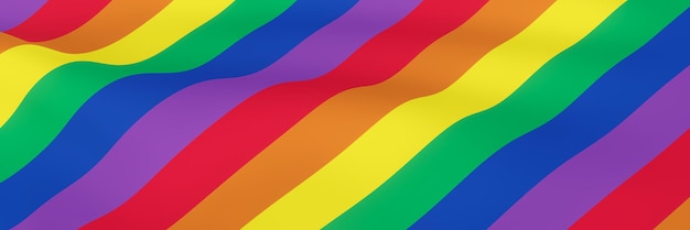 Representación 3D Color LGBTQ de la bandera ondulada del arco iris