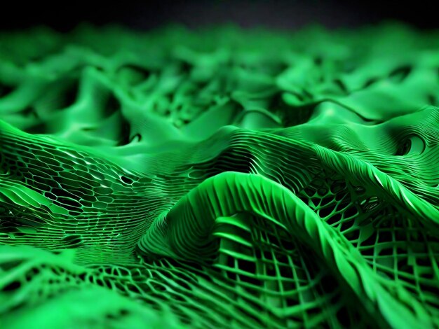 Foto representación 3d de color verde con un fondo de malla abstracto