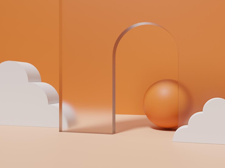 Representación 3D Colores vibrantes Mínimo geométrico o abstracto con nubes y accesorios de puerta transparentes