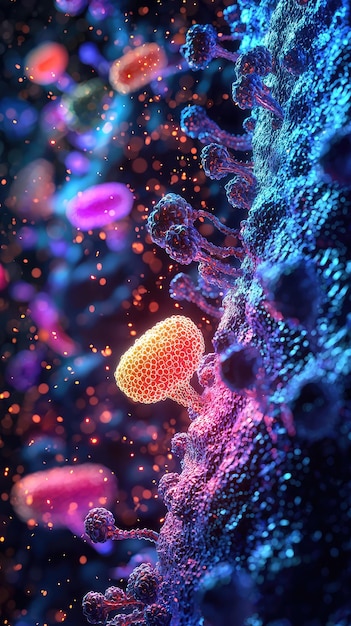 Representación 3D colorida de la estructura de la membrana celular
