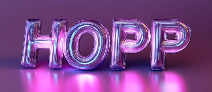 Foto una representación en 3d colorida de la palabra "hoppquot" con un acabado brillante y una iluminación vibrante
