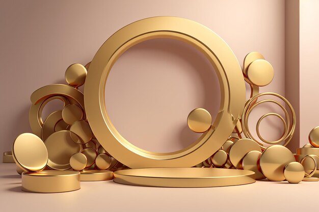Representación 3D de la composición abstracta para la presentación del producto con círculo dorado
