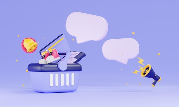 Representación 3D Compras en línea Diseño de elementos gráficos signos y símbolos para marketing digital
