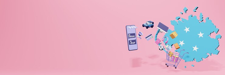 Foto representación 3d de compras en línea en micronesia para redes sociales y sitios web