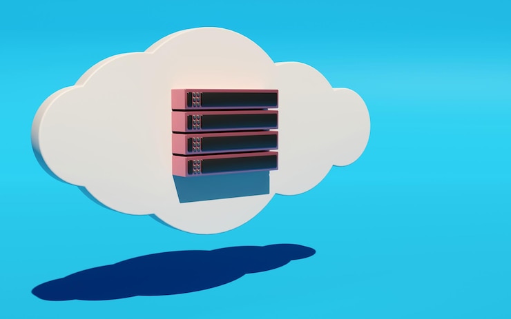 Foto representación 3d de la computación en la nube con fondo azul.
