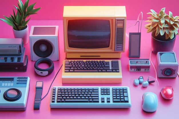 Una representación en 3D de una computadora antigua