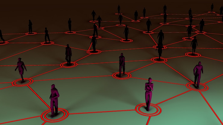 Foto representación 3d con comunicación social y concepto de red con modelos 3d de personas
