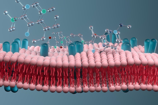 Foto representación 3d del concepto biológico de la membrana celular y la biología