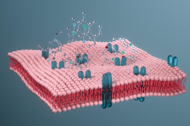 Foto representación 3d del concepto biológico de la membrana celular y la biología