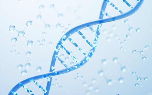 Representación 3d del concepto de biotecnología de estructura molecular y ADN