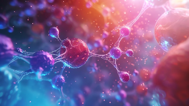 Representación 3D del concepto de biotecnología de la estructura molecular