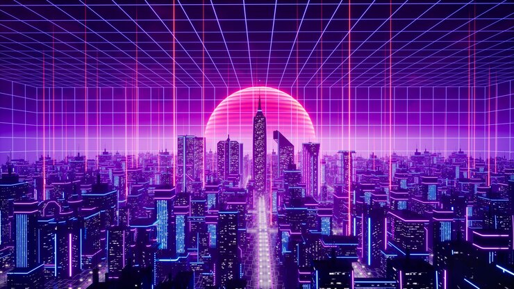 Foto representación 3d del concepto de ciudad metaversa y cyberpunk