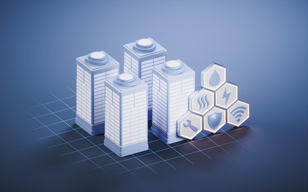 Representación 3d del concepto de gestión de propiedades y bienes